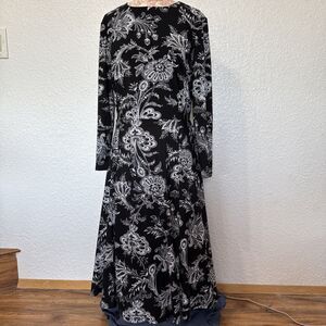 Ann Klein Womens Dress Floral Black & White with sash 10